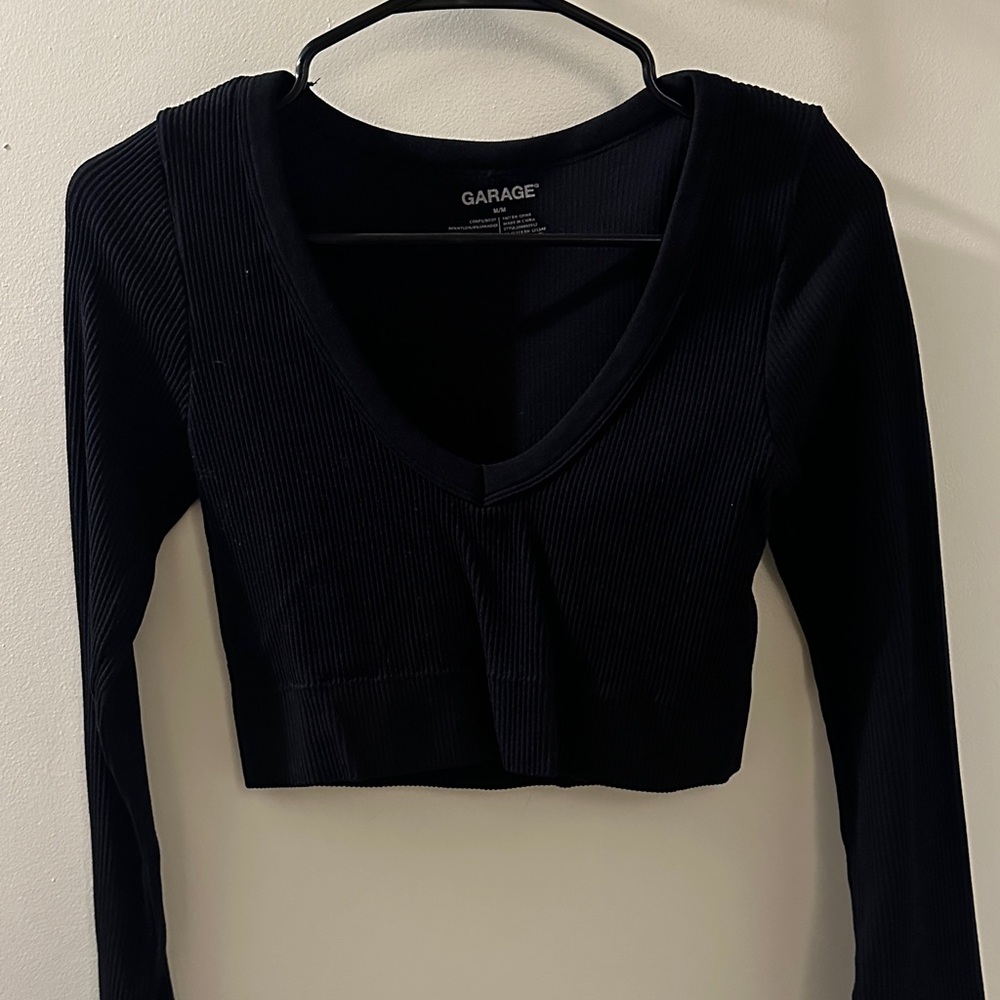 Garage Black Ribbed Long Sleeve Crop Top